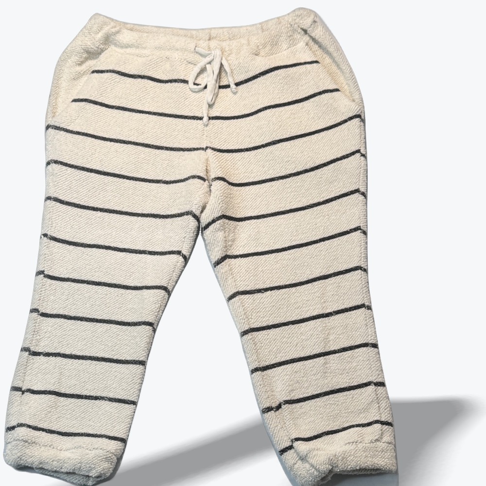 Chaser French Terry Lounge Pants Striped Joggers XS Cream Drawstring Pockets